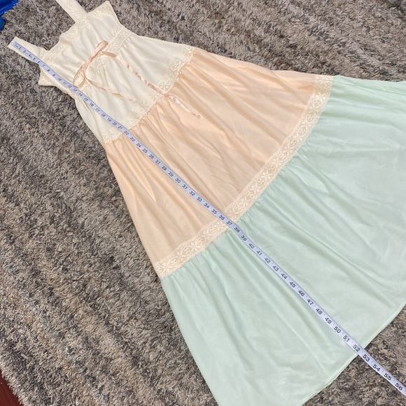 Vintage Gillies Jrs milkmaid three tied dress with lace trim maxi dress sz 5 - Picture 2 of 11